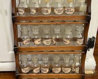 Vintage Wooden Spice Rack w/ 18 Original Bottles