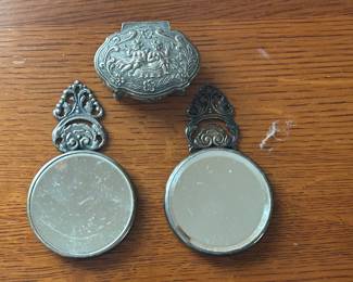 Vintage Silver Plate Hand Held Mirrors and Trinket Box