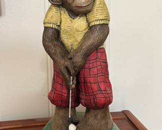 Vintage 1970s Chalkware Monkey Golf Sculpture