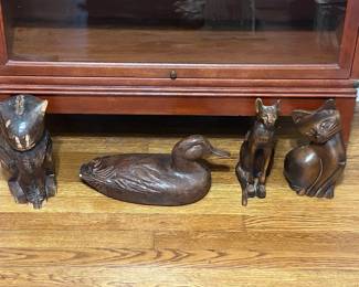 Collection of Handcrafted Wooden Animal Figurines