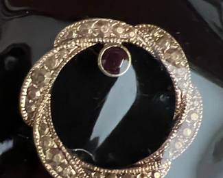 Gold Tone Wreath Brooch with Red Stone Style Brooch
