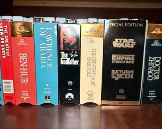 Collection of Classic Film VHS Tapes - Star Wars Trilogy, Godfather, Lawrence of Arabia, Ben-Hur, Citizen Kane, Goldfinger, Doctor Zhivago, The African Queen, Shenandoah, The Greatest Story Ever Told, The Wizard of Oz, Psycho