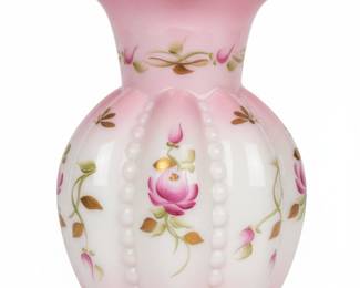 Fenton Charleton Collection Rosalene Hand Painted Beaded Melon Vase