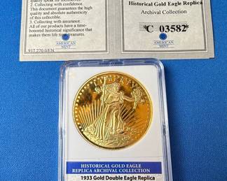 American Mint 24k Gold Layered 1933 Double Eagle Replica