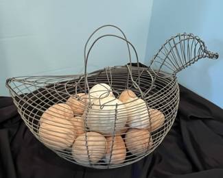 Wire Hen Egg Basket with Decorative Eggs