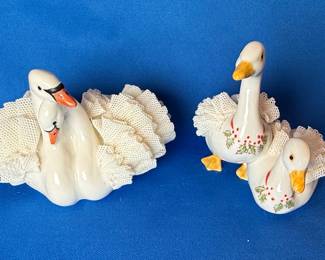 Irish Dresden Porcelain Swan and Goose Figurines
