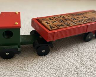 Romanian Wooden Toy Semi Truck with Alphabet Blocks