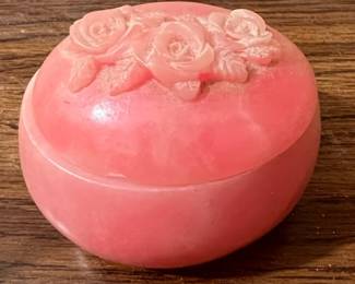 Incolay Style Pink Stone Rose Trinket Box