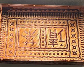 Woven Bamboo and Rattan Tray with Coiled Baskets