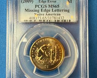 2009 Native American Dollar Missing Edge Lettering Error Coin PCGS MS65