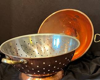 Copper Colander with Brass Handles Style
