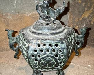 Chinese Style Bronze Foo Dog Incense Burner