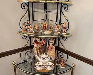 Black Metal and Brass Scroll Corner Etagere