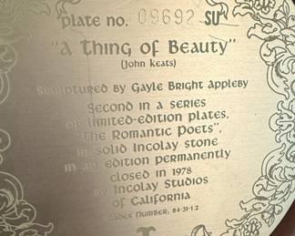 Incolay Studios Romantic Poets Collector Plates - 'A Thing of Beauty' and 'To a Skylark'