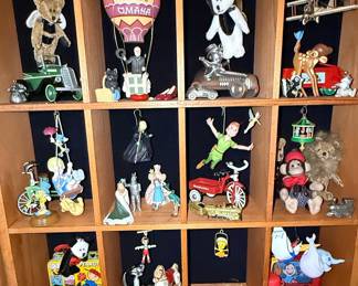 Collection of Vintage Figurines in Wooden Display Case