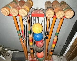 Vintage South Bend Toys Croquet Set with Rack