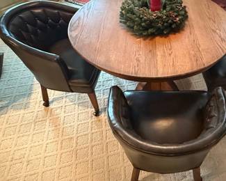 Tufted Leather Barrel Chair and Pedestal Table Set