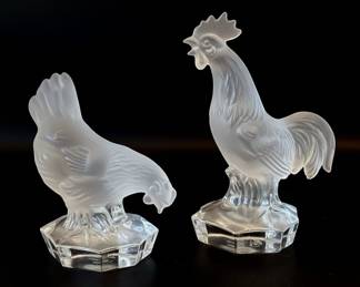 Goebel Crystal Rooster and Hen Figurines