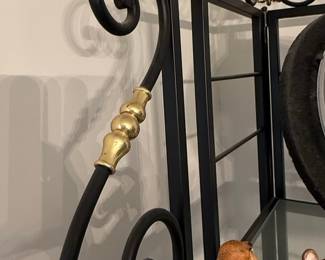 Black Metal and Brass Scroll Corner Etagere