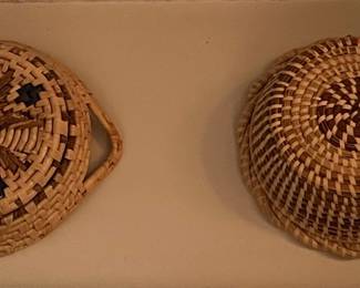 Woven Bamboo and Rattan Tray with Coiled Baskets