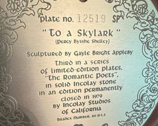 Incolay Studios Romantic Poets Collector Plates - 'A Thing of Beauty' and 'To a Skylark'