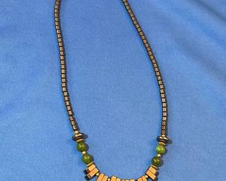 Hematite and Jade Style Bead Necklace