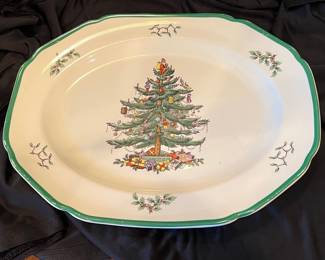 Spode Christmas Tree Oval Serving Platter with Green Trim