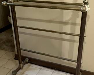 Victorian Style Brass and Wood Towel Rack