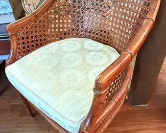 Hollywood Regency Faux Bamboo Cane Barrel Chair