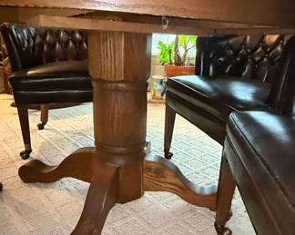 Tufted Leather Barrel Chair and Pedestal Table Set