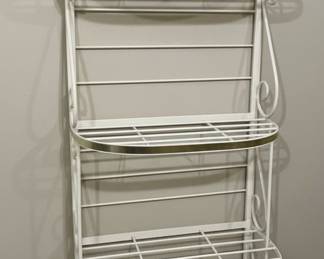French Country Style White Wrought Iron and Brass Baker's Rack