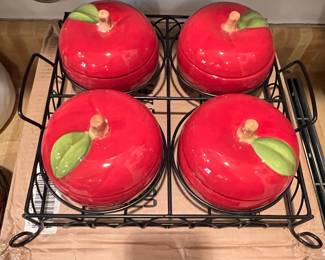 Temptations by Tara Apple Shaped Ceramic Serving Bowls with Rack