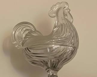 Clear Glass Rooster Covered Candy Dish
