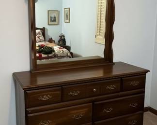 Chippendale Style Cherry Finish Triple Dresser with Mirror