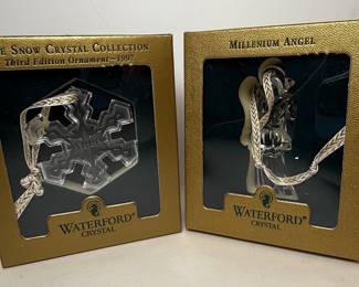 Waterford Crystal 1997 Snow Crystal and Millennium Angel Ornaments