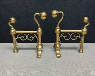Lot # : 46 - Pair of Late 19th Century Brass Firedogs/Andirons