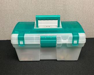 Lot # : 199 - Tackle Box with Sewing Items, Buttons, Etc.