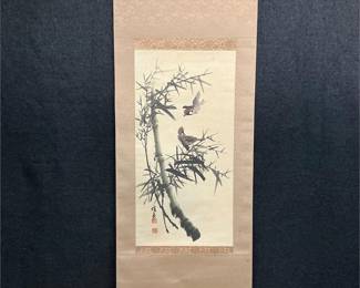 Lot # : 88 - Japanese Bird Scroll Ink Painting
