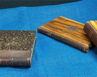 Lot # : 34 - 2 Vintage Wood Cover Bibles & Antique French Book