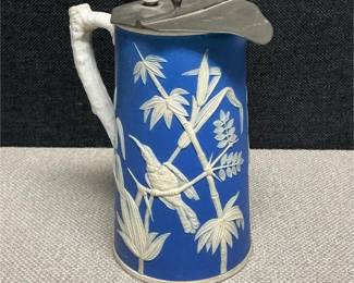 Lot # : 47 - Parian Vintage Jasperware Hummingbird Pitcher