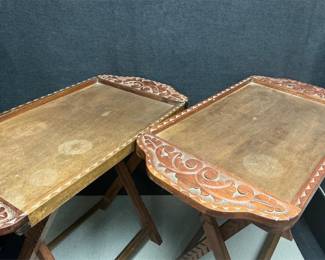 Lot # : 125 - Hand Carved Wooden Trays and Stands