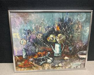 Lot # : 130 - Abstract Tablescape Painting - Signed