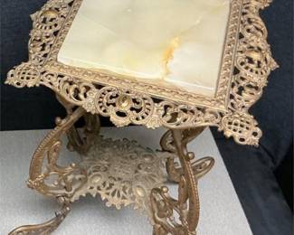 Lot # : 173 - Vintage Ornate Brass Table w/Marble Top