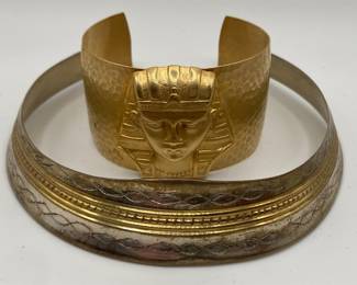 Lot # : 10 - Egyptian Gold-Tone Cuff Bracelet & Metal Neck Cuff