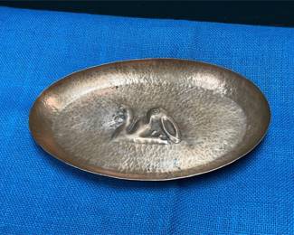 Lot # : 79 - Large Copper-Tone Dish with Embossed Figure