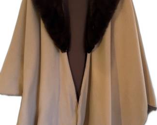 Vintage Camel Wool Blend Cape with Faux Fur Collar