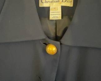 Size 4 Christian Dior Vintage Navy Blue Wool Blazer with Gold Crest Buttons
