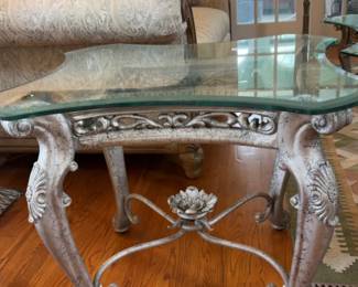 36”x24” Ornate Silver-Tone Glass Top Coffee Table