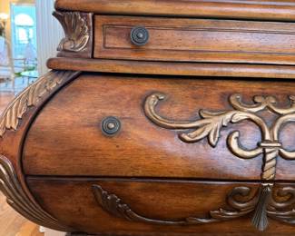 35”x20”x34” Metal Base Carved Bombe Chest