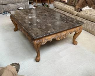 40”x52”x20” Wood Coffee Table with Marble Inlay Top
